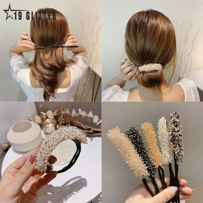 

Lady Pearl Crystal Hair Pin Foldable Hair Rope Wedding Banquet Party Hair Accessories Fixed Hair Women Jewelry Hair Pin