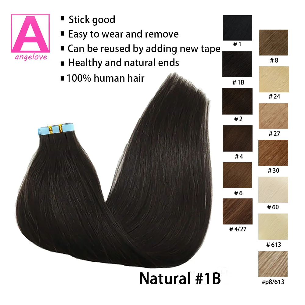 1b 100% Remy Skin Weft Adhesive Glue On For Salon High Quality For Woman 16-26 Inch