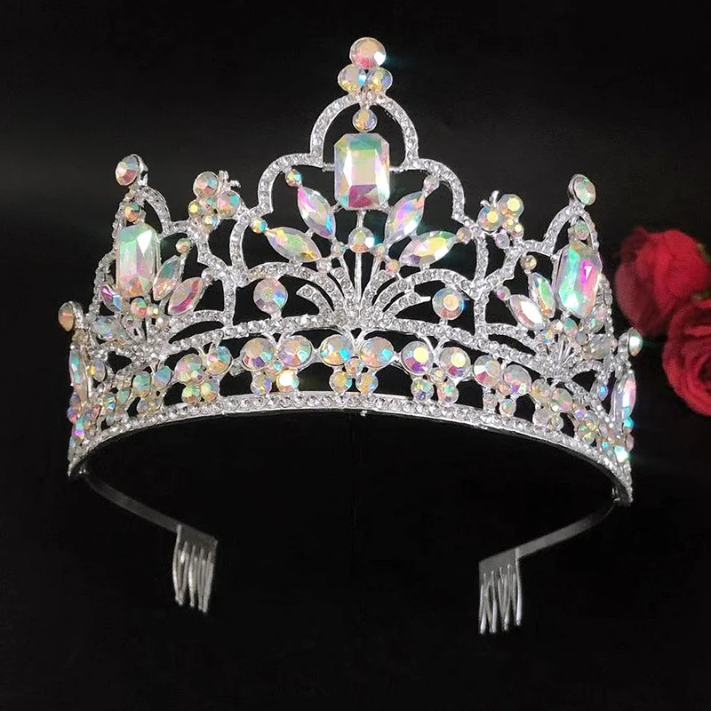 

AB бриллианты тиары и короны Bling разы повязки на голову для женщин девушек гребни ювелирные изделия