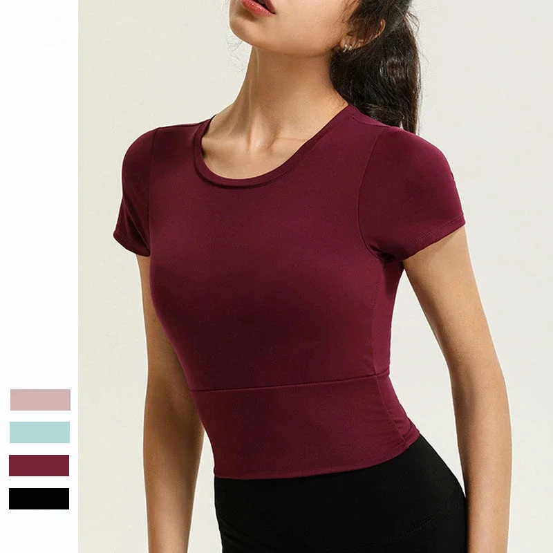 

short-sleeved sports yoga top women's short yoga clothes with chest pads tight sexy slim fit fitness clothes
