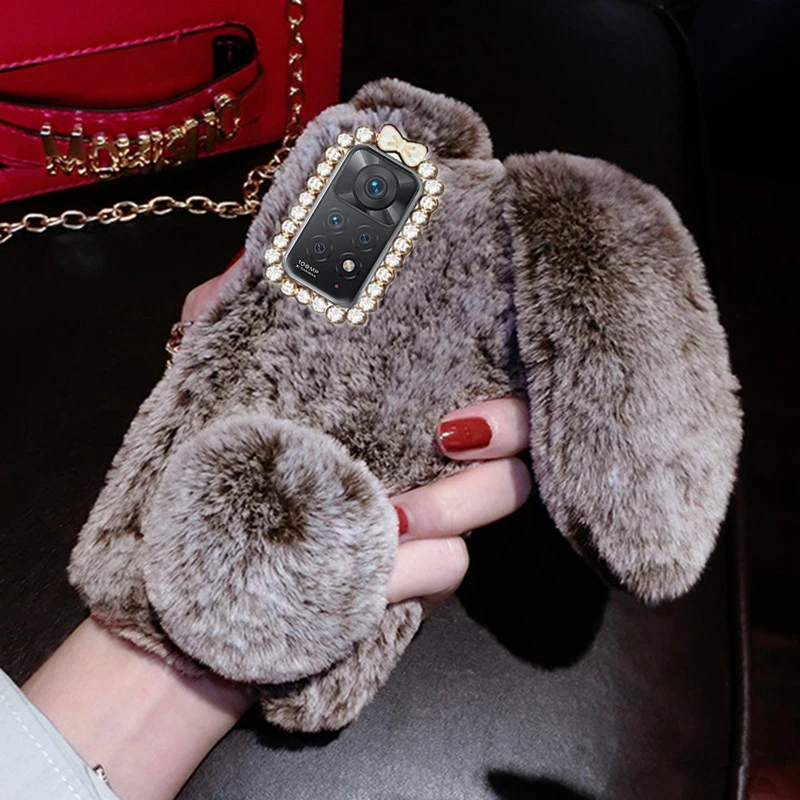 for xiaomi redmi 10 note 10s 11 pro 11t 9c 10c phone case rabbit fluffy fur bunny silicone cover poco m3 m4 pro 5g poco x3 case free global shipping