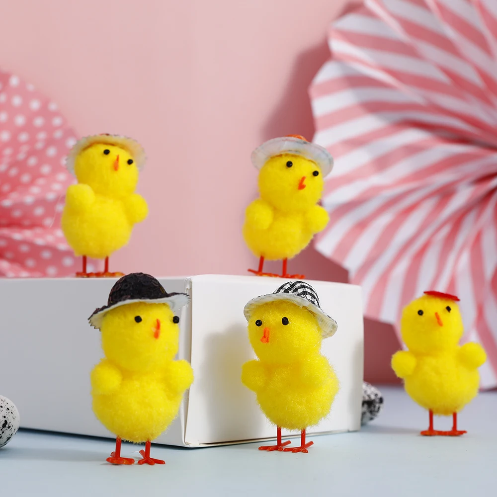 

8/12/24/36Pcs Cute Plush Chick Simulation Easter Chick With Hat Mini Animals Toys For Kids Furry Chicken Easter Home Decorations