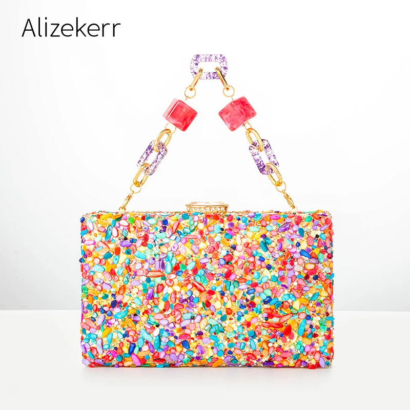 

Stones Box Evening Clutch Bags Women New Luxury Novelty Diamond Color Beaded Small Wedding Purses And Handbags Designer Chic
