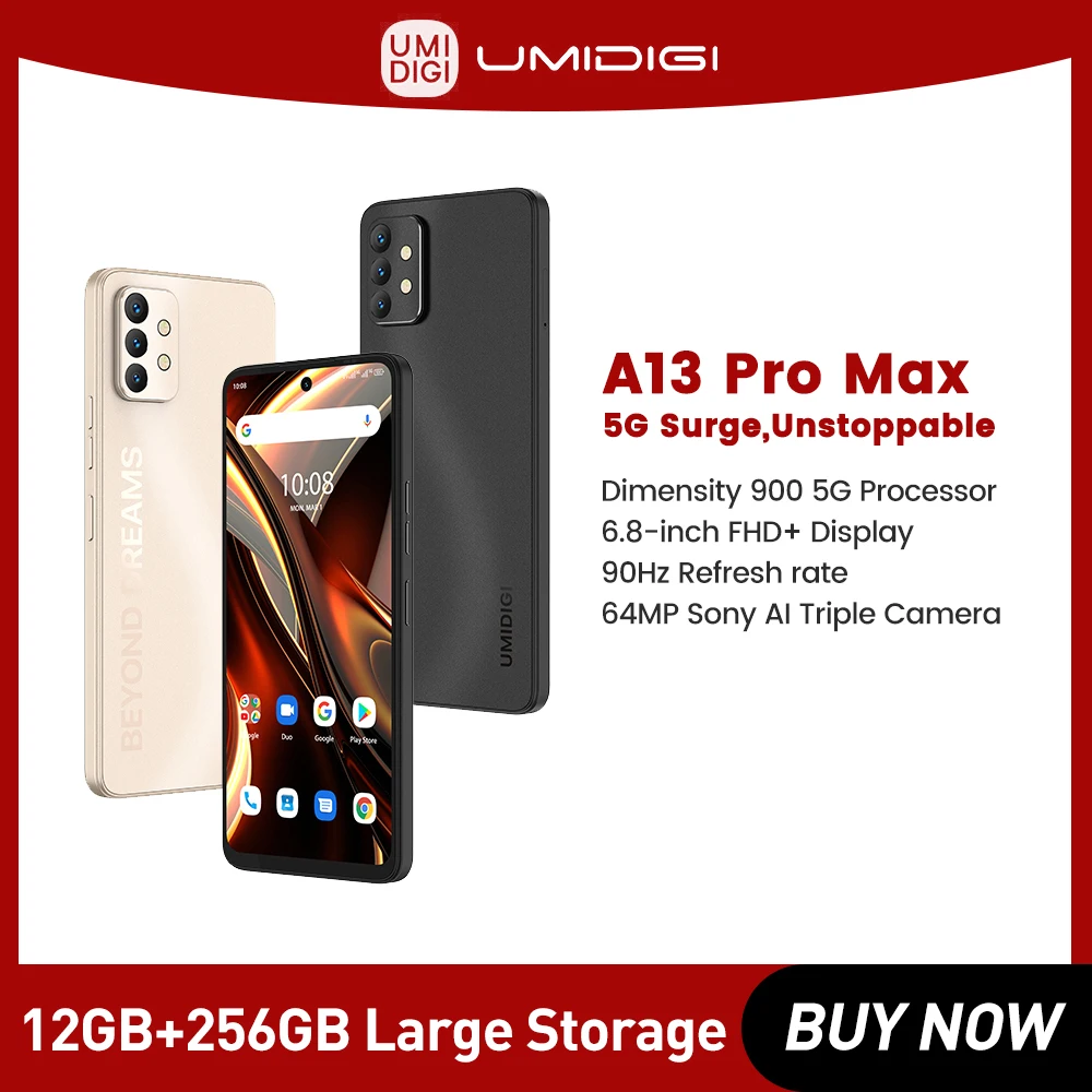 UMIDIGI A13 Pro Max 5G Smartphone 12GB+256GB Dimensity 900 64MP Triple Camera 6.8'' FHD+ Display 5150mAh 90Hz Portable CellPhone
