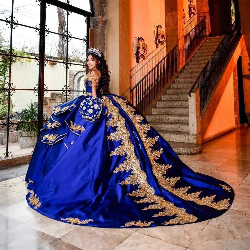 Королевские синие платья принцессы Quinceanera с блестящими аппликациями и