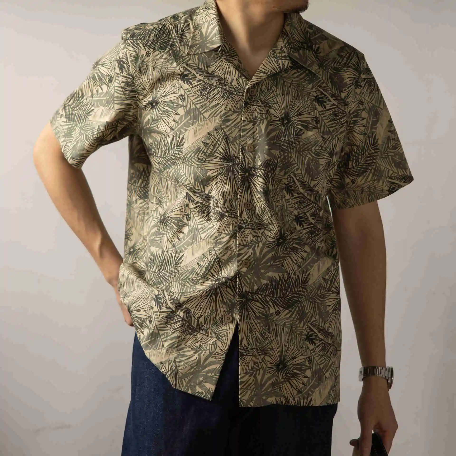 HW-0014 Big US Size Genuine Quality Vintage Looking Loose Fitting Hawaii Aloha Cotton Printing Shirt