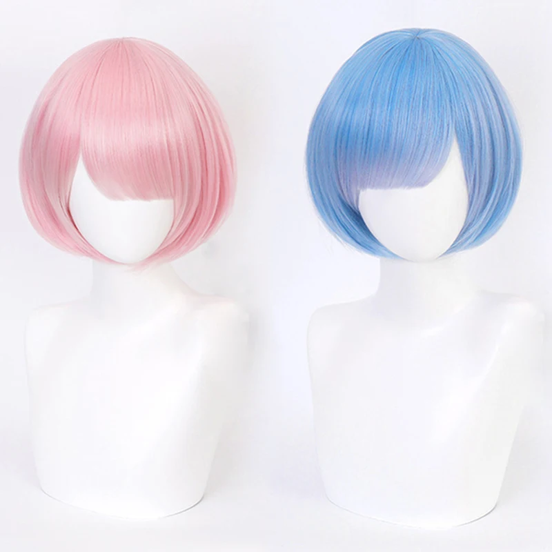 

High Quality Anime Re：Life in a different world from zero Rem Cosplay Wig Ram Heat Resistant Synthetic Hair Wigs + Wig Cap