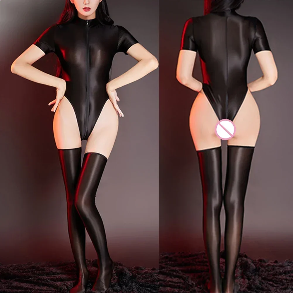 Женские прозрачные комбинезоны на молнии с высоким вырезом гладкие боди носки