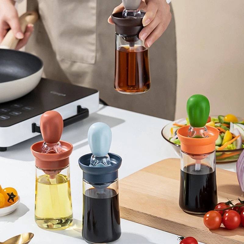

Silicone Squeeze Oil Brush Bottle Heatproof Washable Accurate Portable Oil Dispenser Brush Glass Container Barbecue Spray Bottle