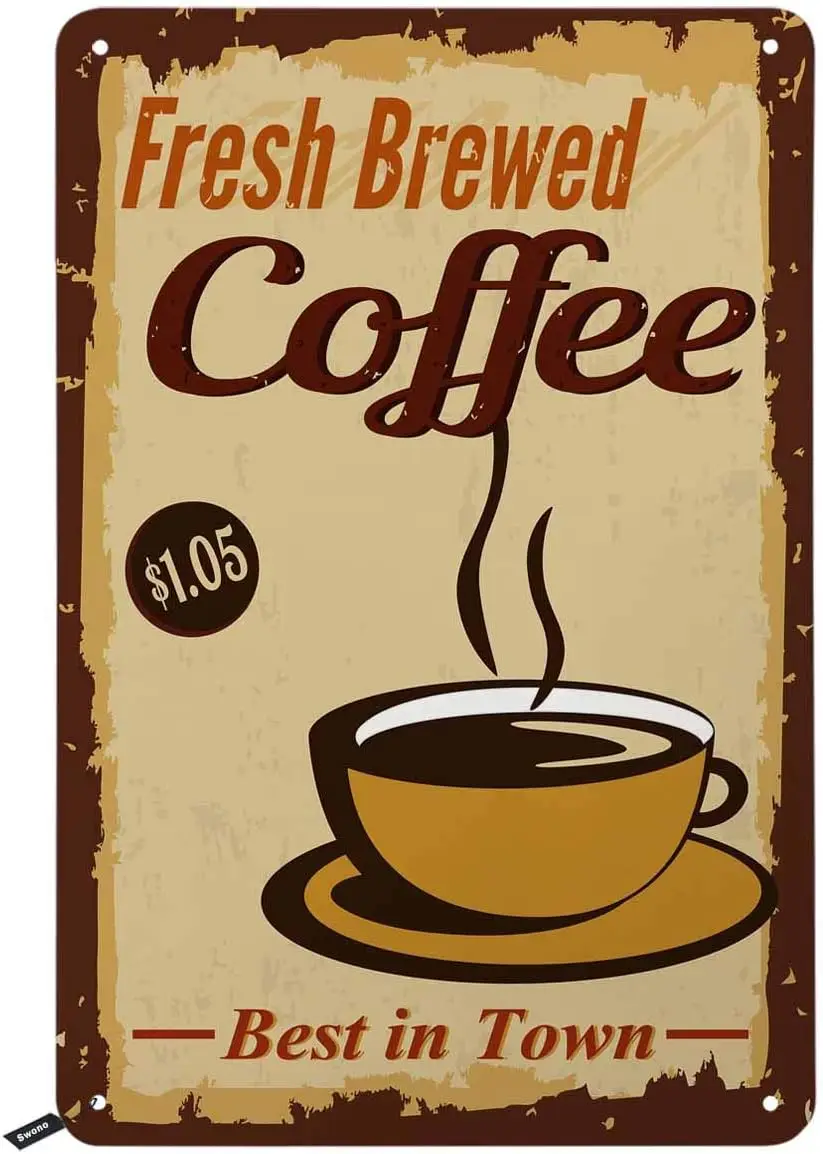 Оловянные вывески для кофе Swono свежее заваренное винтажная металлическая