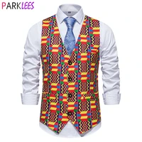 fashion geometric african graphic print suit vest for men slim fit v neck sleeveless waistcoat mens casual hip hop dashiki vests