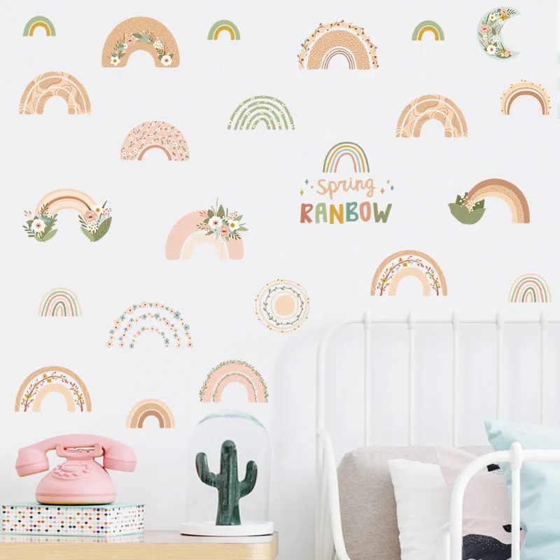 

Cartoon Rainbow Wallpaper On The Wall Stickers For Children's Room Ornaments Baby Room Stencils For Walls For Vinyls Decorative