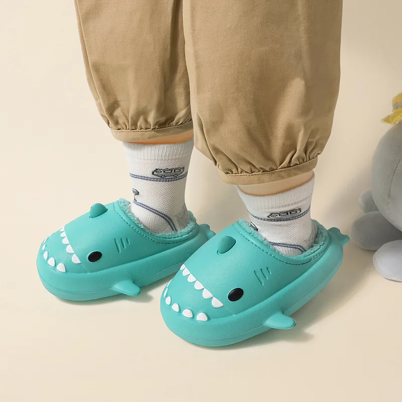 

Children Cute Cotton Shark Slippers Kids Winter Home Indoor Shoes Boys Girls Waterproof EVA Soft Sole Anti-Slip Flip Flops
