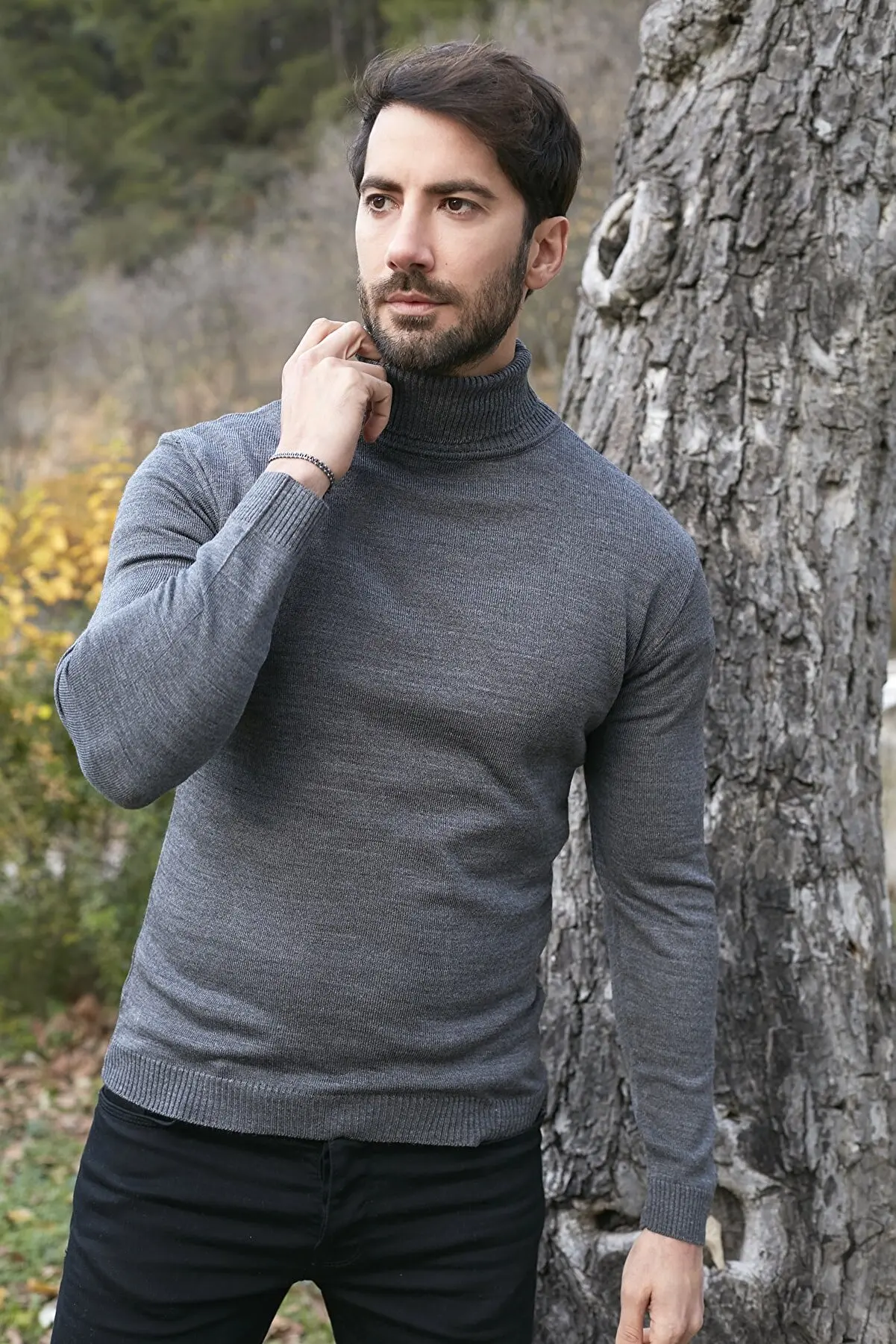 

Men's Gray Fisherman Slim Fit Knitwear Sweater Sweater Sweater Sweater Cardigan Tops Pullover Sweatshirt