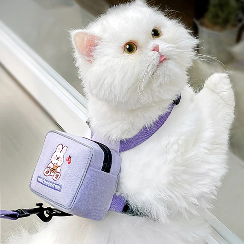 

X7AB Pet Dog Cartoon Backpack Harness with Leash Puppy Cute Saddle Bags with Lead Leash for Small Dogs Outdoor Walking