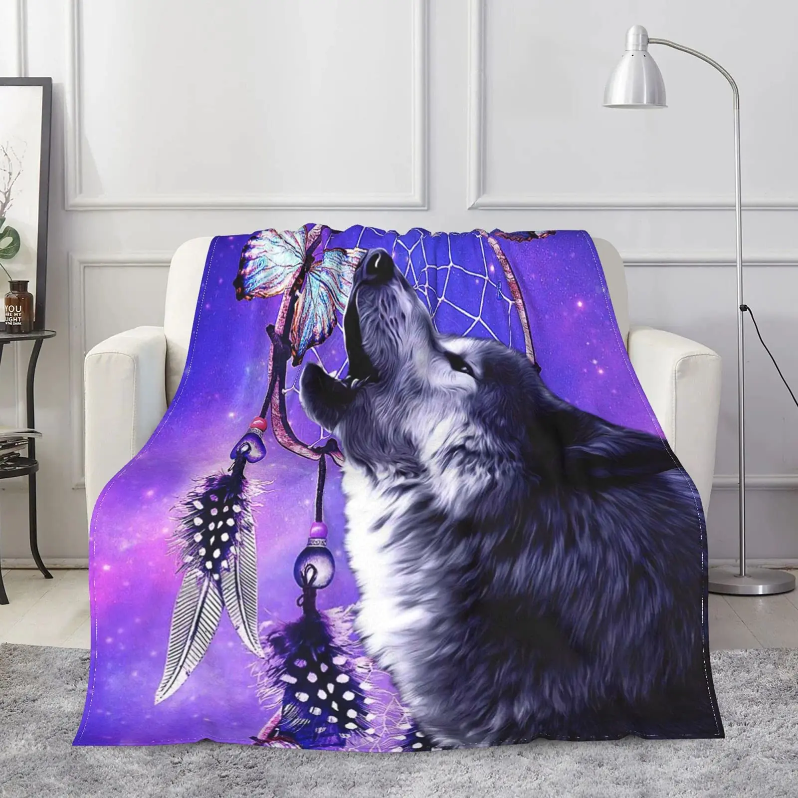

Celestial Wolf Flannel Throw Blanket Anti-Pilling Cozy Bed Blanket Lightweight Warm Microfiber Blanket for Couch/Bed/Sofa/Office