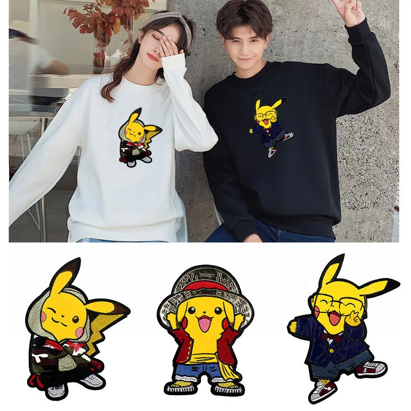 

Large Size Cartoon Pikachu Doll Pattern Patch Stickers Fashion DIY Coat Decoration Personality Clothes Hole Pokemon Patch