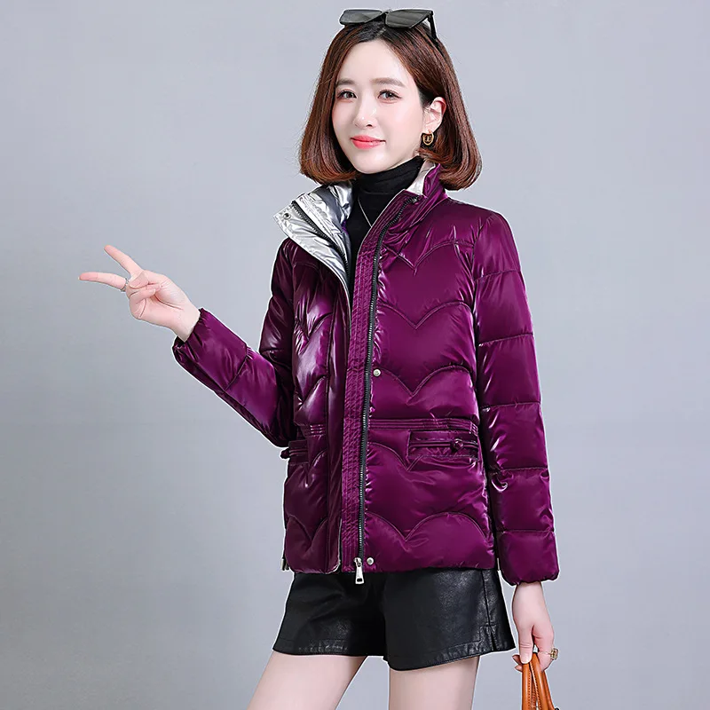 

Новая стеганая куртка из перламутрового хлопка с воротником-стойкой, корейская мода, стеганая куртка из хлопка