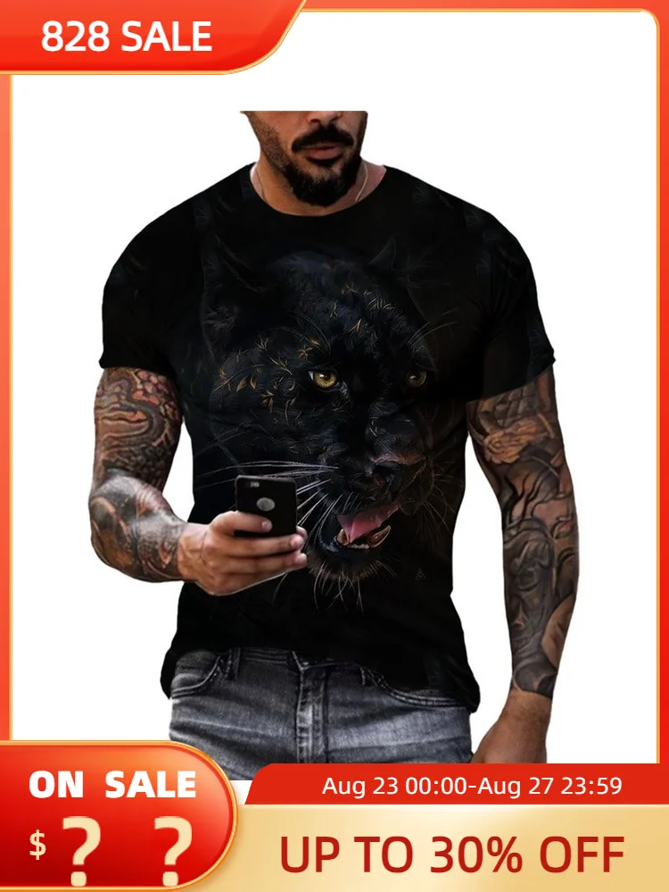 

Fashion Popular New Panther graphic t shirts Summer Trend Men Casual Handsome Short Sleeve 3D Animal Printing O-neck Tees Tops