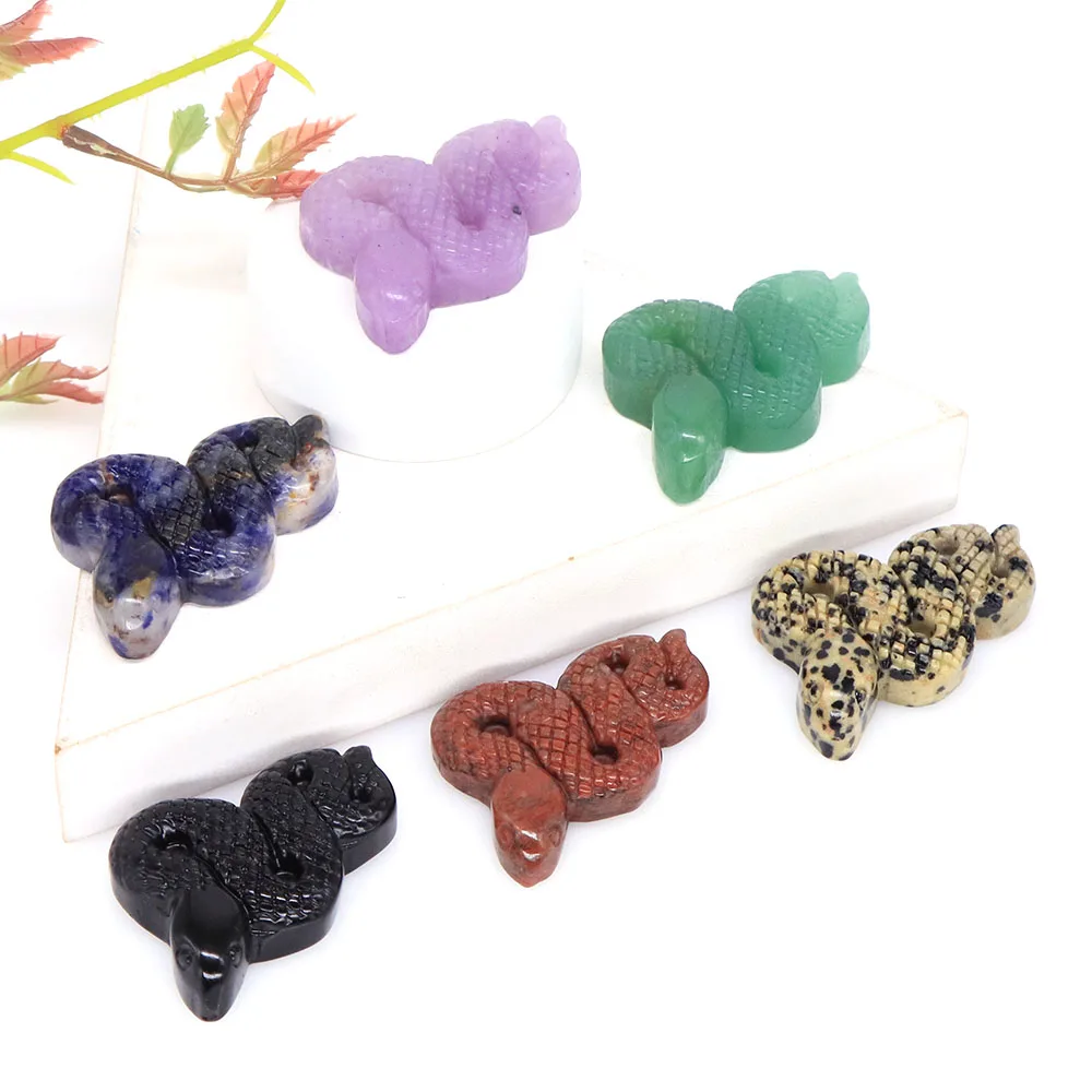 

2" Snake Statue Natural Healing Stone Obsidian Sodalite Crystals Hand Carved Animal Figurines Energy Gems Crafts Home Decoration