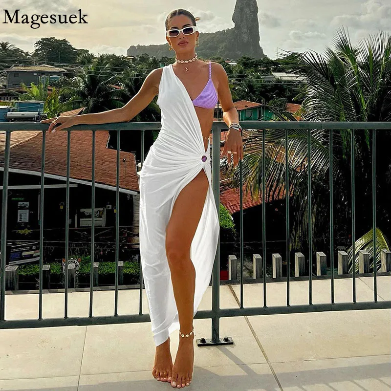 

Backless Summer Beach Sexy Dresses Women Hollow Seaside Midi White Dress 2022 Bodycon Slit Party Night Dress Y2K Clothing 20698