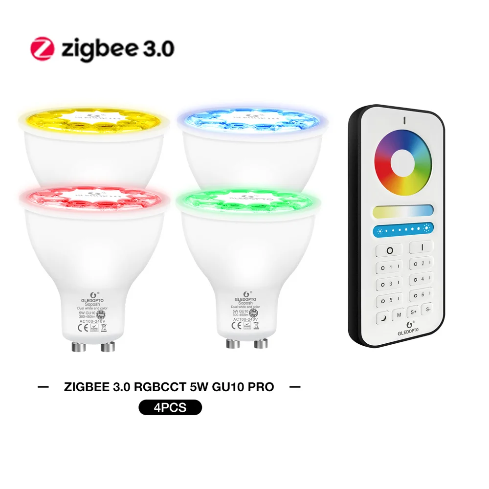 Gledopto Zigbee 3.0 Dimmable Smart Pro 5W GU10 LED Spotlight Bulb 30 Degree Beam Angle With APP/Voice/RF Remote Control