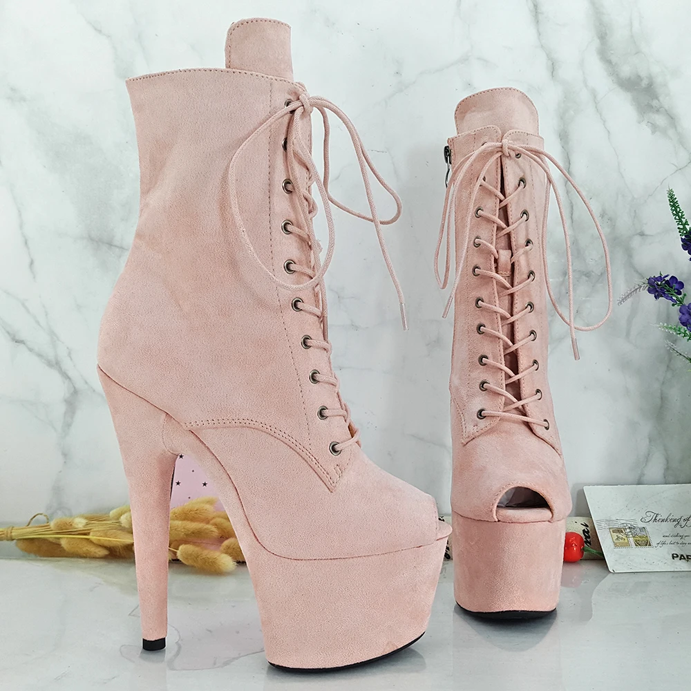 Leecabe 7inche Pole dance boot with suede covered High Heel platform open toe Pole Dance shoes