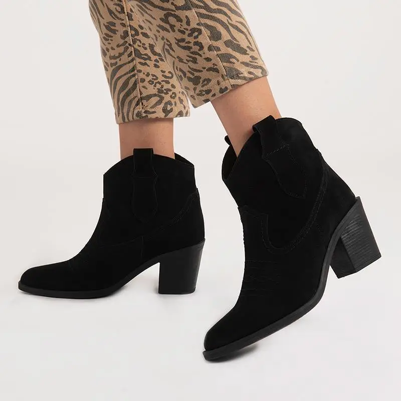 Callizio/женские ковбойские ботинки из натуральной кожи на блочном каблуке Новинка