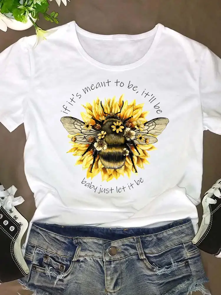 

Модная футболка с графическим рисунком, одежда, Милая женская одежда с буквами 90-х с пчелами, летняя футболка с коротким рукавом, женский топ...