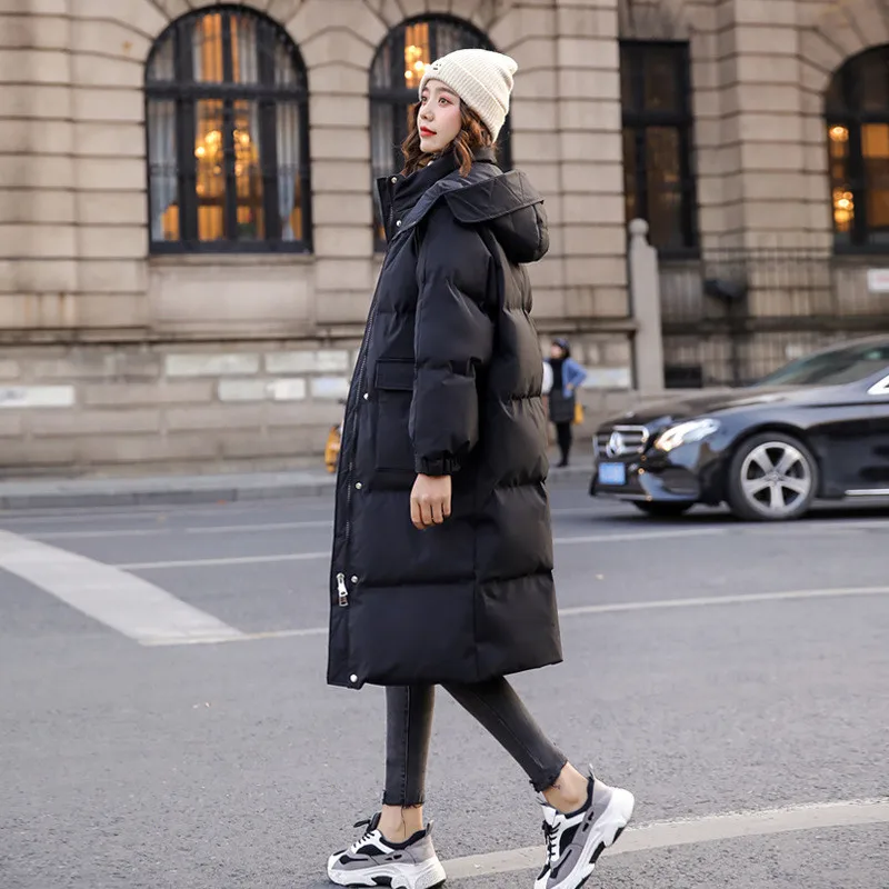 Loose Hooded Thicken Long Parkas Streetwear Cotton Padded Warm Windproof Winter Coat White New Snow Wear Women Jacket Outwear