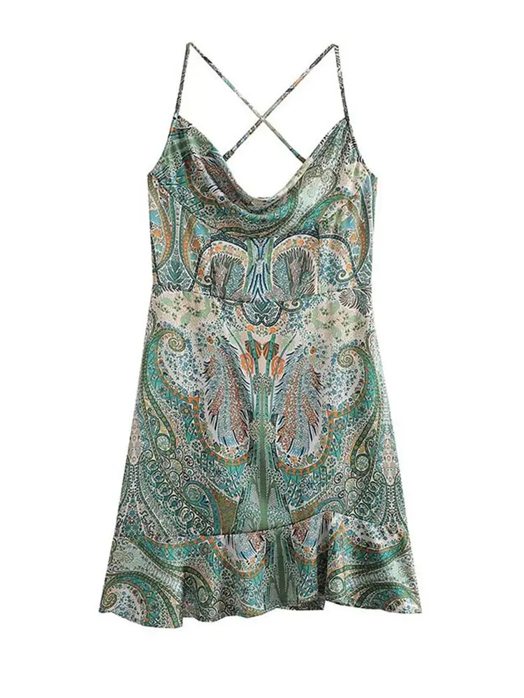

Sexy Printed Sling Dress Women Fashion Backless Sleeveless Mini Dresses 2023 Summer Elegant Casual Female Beach Holiday Clothing