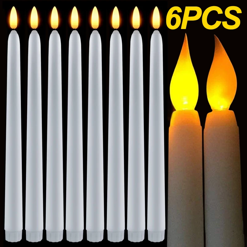

3/6Pcs LED Flameless Electronic Candles Battery Powered Taper Long Candle Light for Party Wedding Home Decoration Flashing Lamp