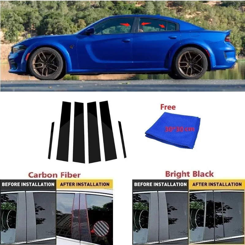 

For Dodge Charger 2011-2021 Carbon Fiber Black Car Window Door Column BC Pillar Post Cover Trim Mirror Effect PC Sticker