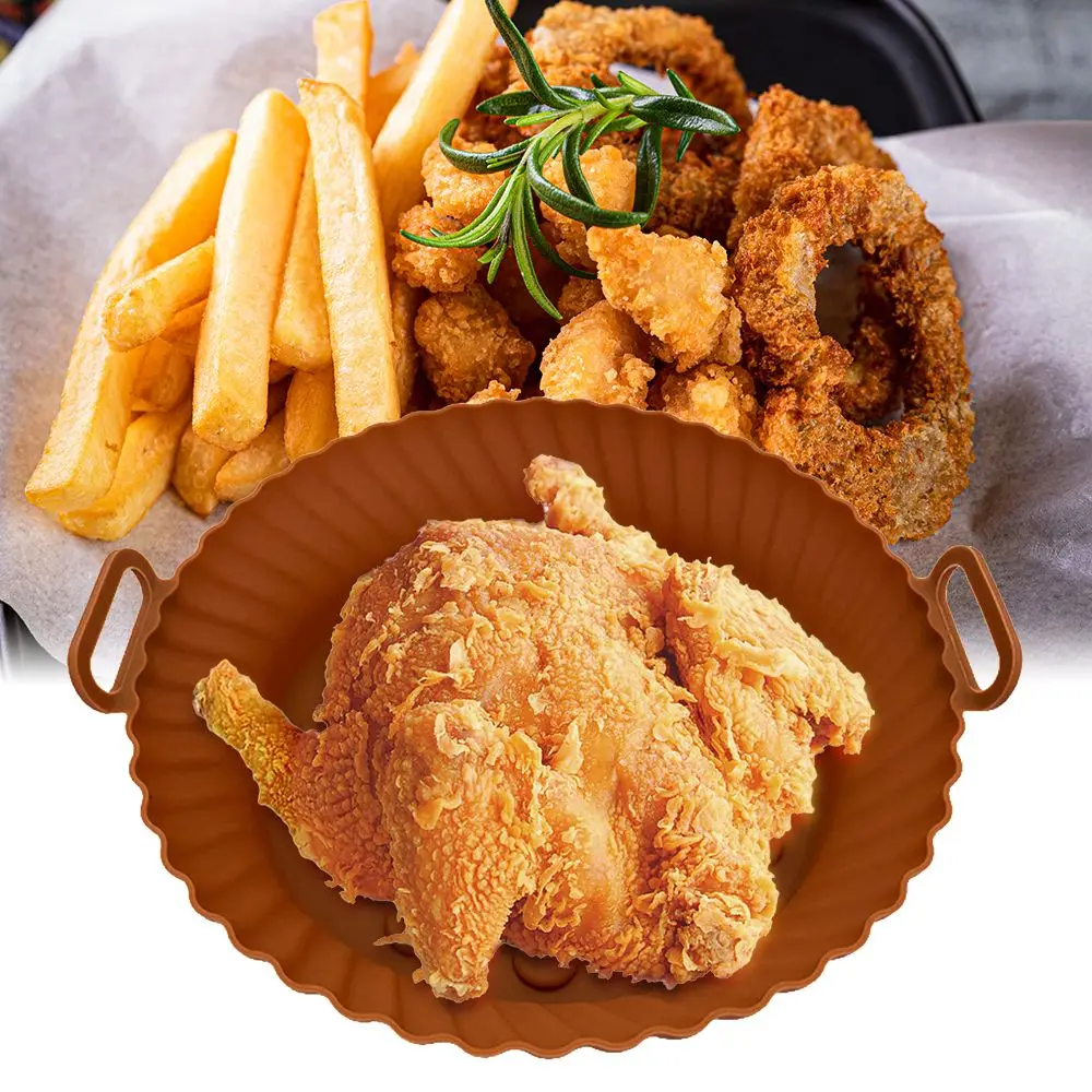 

Round Replacement Grill Pan Fried Chicken Basket Baking Tray Foldable Air Fryer Silicone Pot