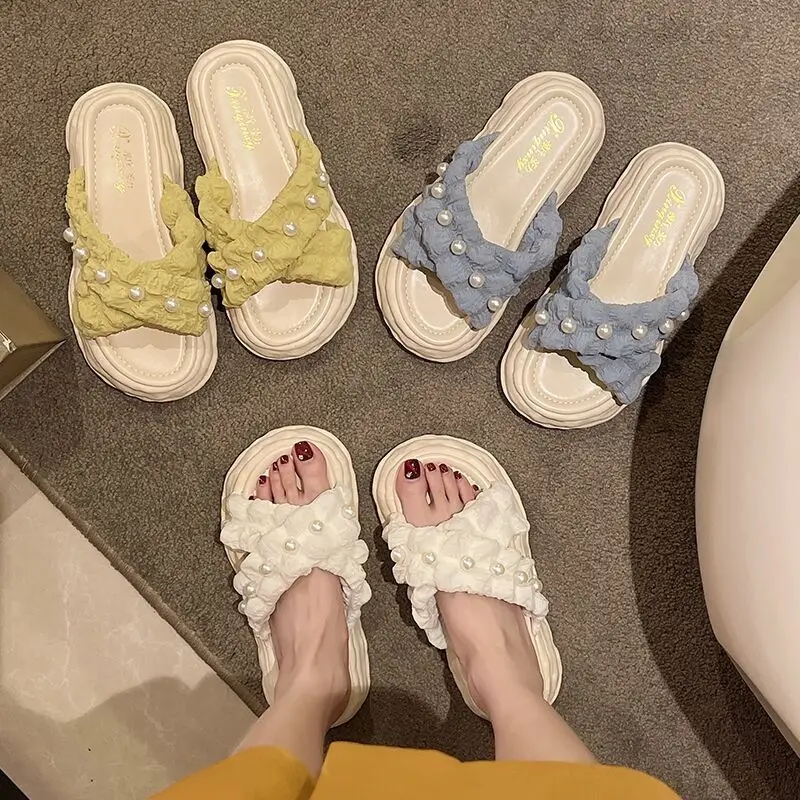 2023 Summer New Holiday Slippers Wearing Outside Home Thick Sole Matsuke Shoes Beach Sandals Women's Shoes