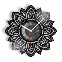 mandala lotus shape wall clock flower vinyl record modern design silhouette silent sweep watch with backlight