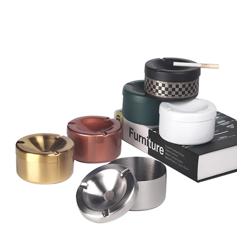 

Round Stainless Steel Ashtray with Lid for Car Metal Outdoor Windproof Cigarette Ash Tray for Home Smoking Accessory