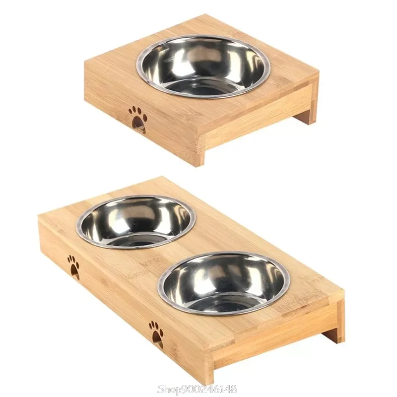 

Pet Food Water Feeding Bowl for Dogs Cats Natural Bamboo Stent Pet Single / Double Bowl Tableware Balance Environmental S19 20