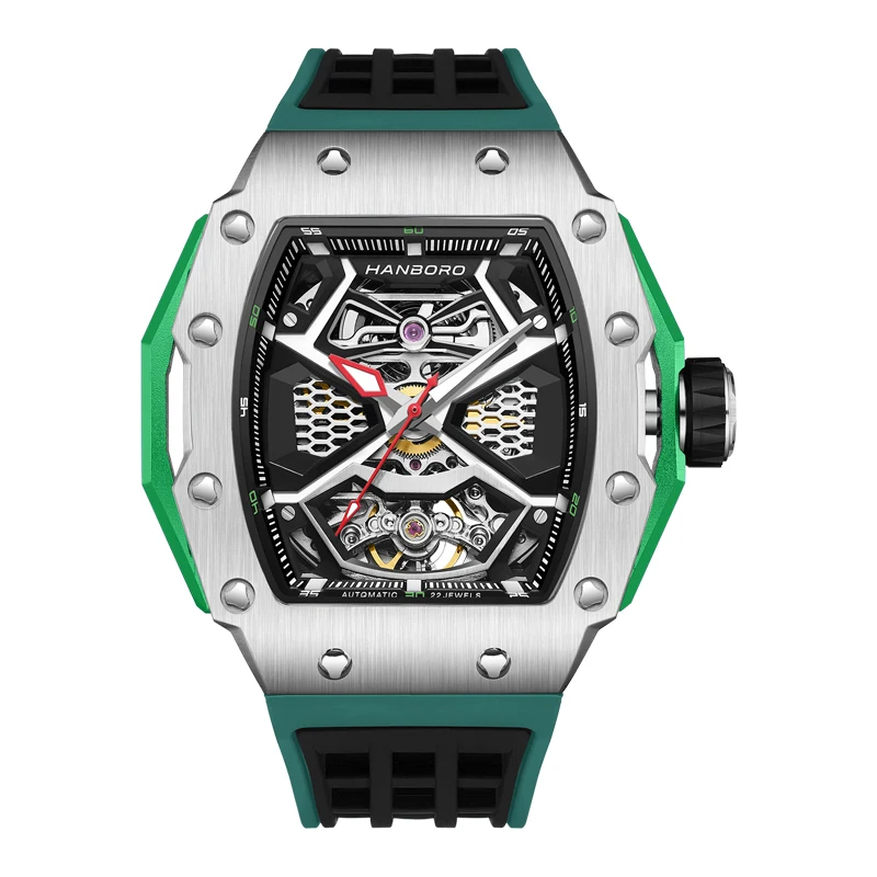 HANBORO Мужские автоматические часы Роскошные механические наручные Светящийся