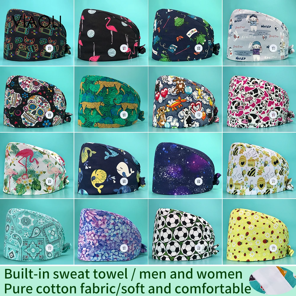 

Шапка для мужчин и женщин, Абсорбирующая мягкая шапка с разноцветным принтом, для косметолога, спа-лаборатории, регулируемая, оптовая прода...