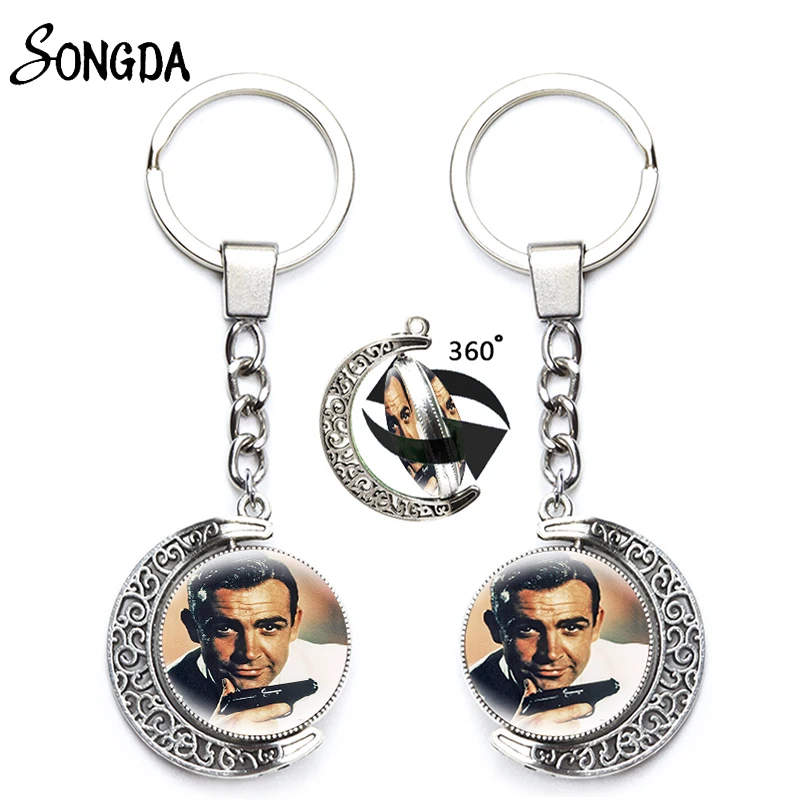 

Classic British Legend James Bond 007 Keychains Pendant Holder James Bond 007 360 Degrees Rotated Keyrings Vintage Jewelry Gifts