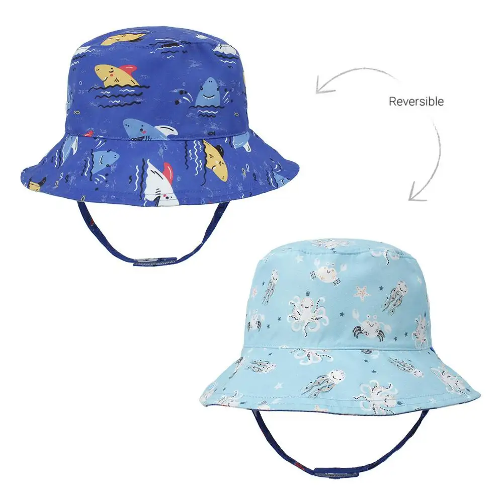 

Dual-purpose Double Sided Childrens Fisherman Hat Flip Cute Printing Baby Caps Outdoor Sun Hat Adjustable Kids Beach Hat 0-5Y