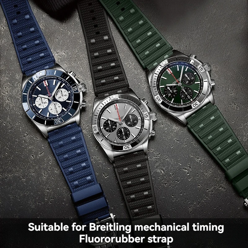 Фото Мягкий ремешок для часов из фторкаучука для Breitling Super Chronomat B01 Superocean Avenger Series, складной ремешок с застежкой, 22 мм, 24 мм №3