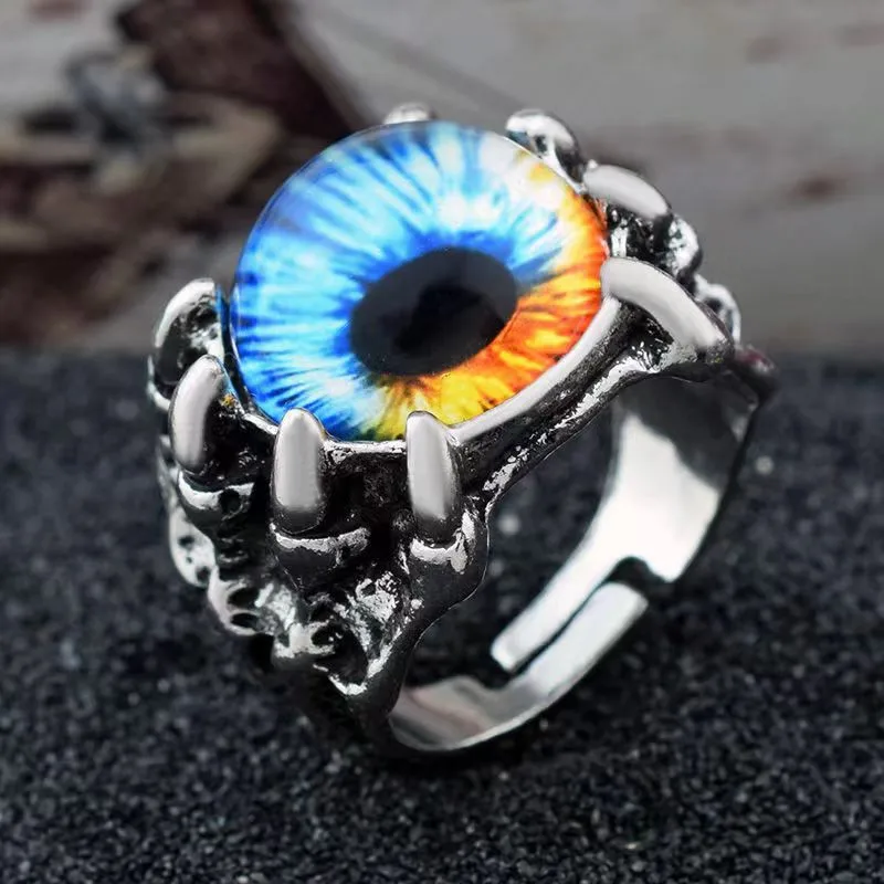 Gothic Punk Colorful Evil Eye Men's Women's Fashion Vintage Dragon Claw Open Ring Ball Party Jewelry Accessories Gift images - 6