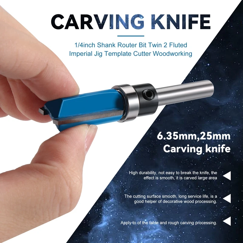 Фреза с хвостовиком 1/4 дюйма двойной 2 рифленый императорский шаблон резак для