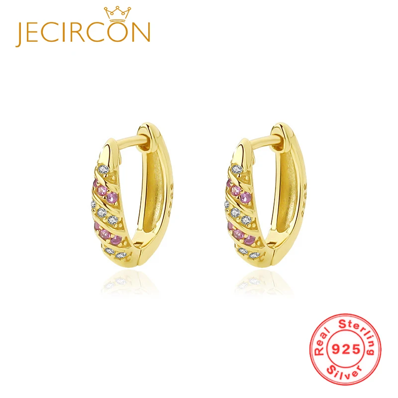 

JECIRCON 925 Sterling Silver Micro-inlaid Colorful Zircon Hoop Earrings for Women Light Luxury U-shaped Earrings Trendy Jewelry