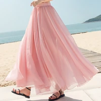 womens high waist skirt summer cotton soft casual korean style chiffon skirt elastic waist long maxi skirts falda de mujer