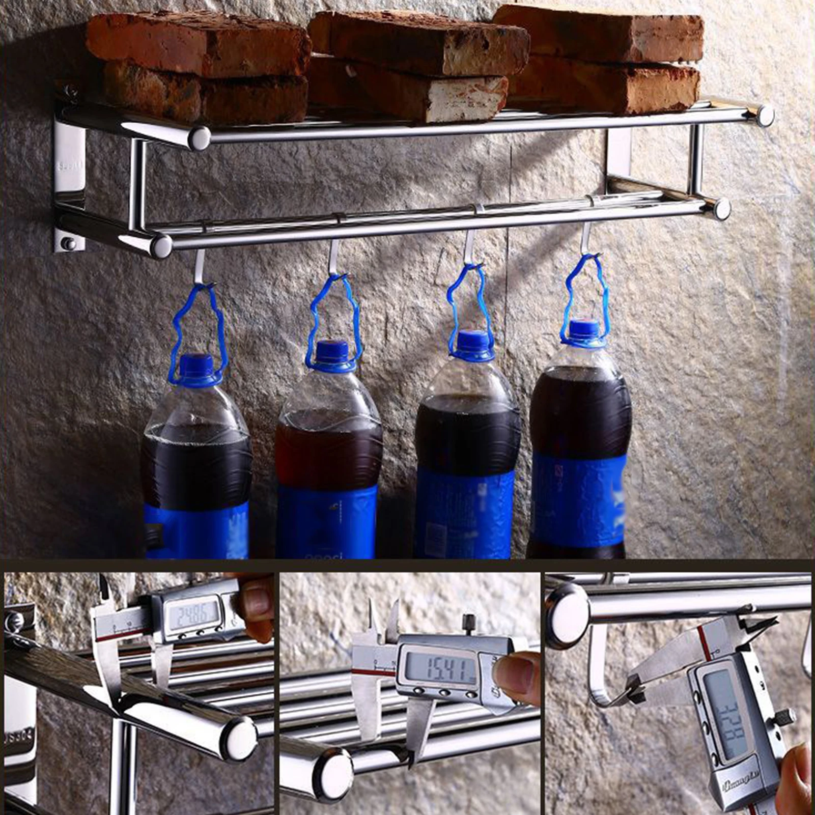 Вешалка для банных полотенец Двухслойные полки ванной комнаты с 4 съемными