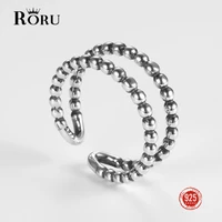 roru original 925 silver jewelry retro small beads geometric opening finger rings for women men punk style fine jewelry gifts