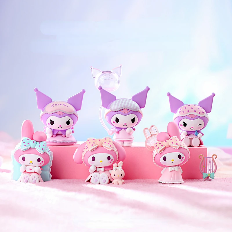

Hot Anime Sanrio Kawayi Kuromi Mymelody Pajamas Sweetheart Blind Box Handmate Pendant Pvc Figure Collection Car Decorate